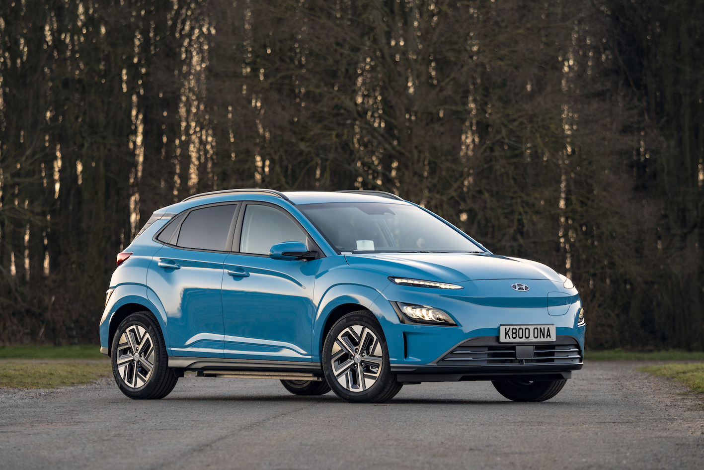 Hyundai Kona electric car front and side